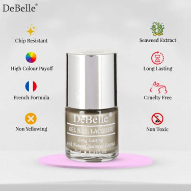 DeBelle Gel Nail Polish Rustique Gold (Metallic Rust Gold Nail Paint)|Non UV - Gel Finish |Chip Resistant | Seaweed Enriched Formula| Long Lasting|Cruelty and Toxic Free| 8ml